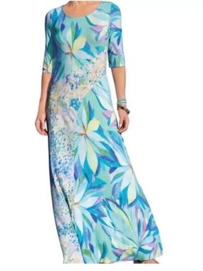 Soft Surroundings Stella Maxi Dress Women’s Size M Petite Painterly Blue Floral